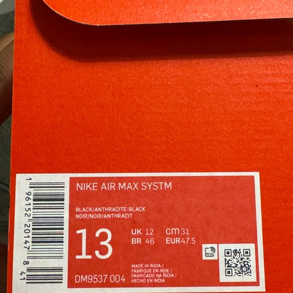 NIKE AIR MAX SYSTM ALL BLACK MEN. SIZE 13 . BRAND NEW IN THE BOX. - Picture 5 of 5